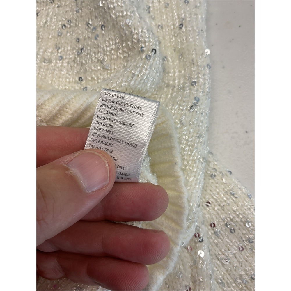 OLIVIA RUBIN Cream Mika Oversize Cardigan Sequin Rhinestone Size M *Flaw* - Picture 12 of 15
